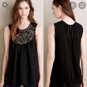 One September black top L with embroidery detail